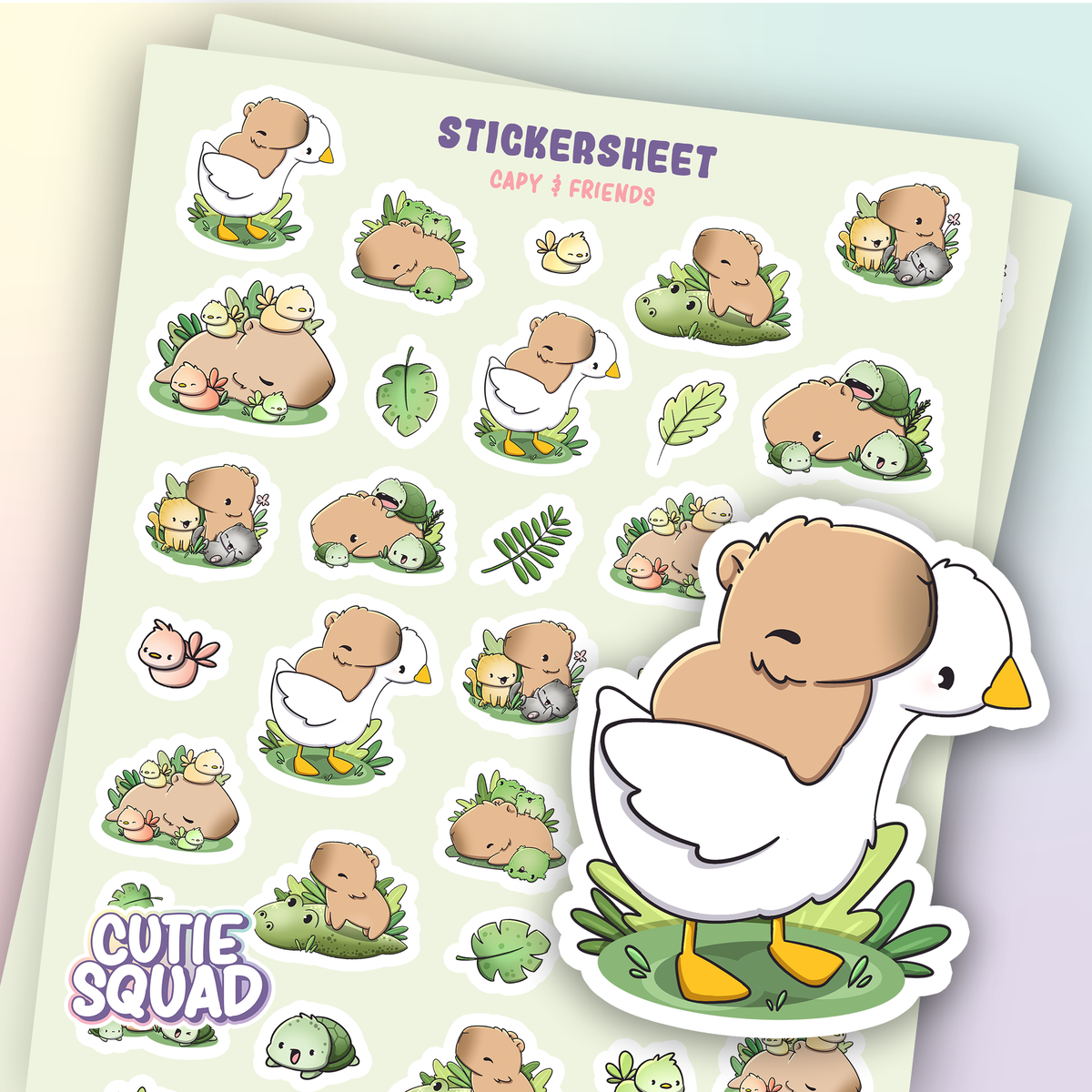 Planches d'autocollants Capybara et ses amis