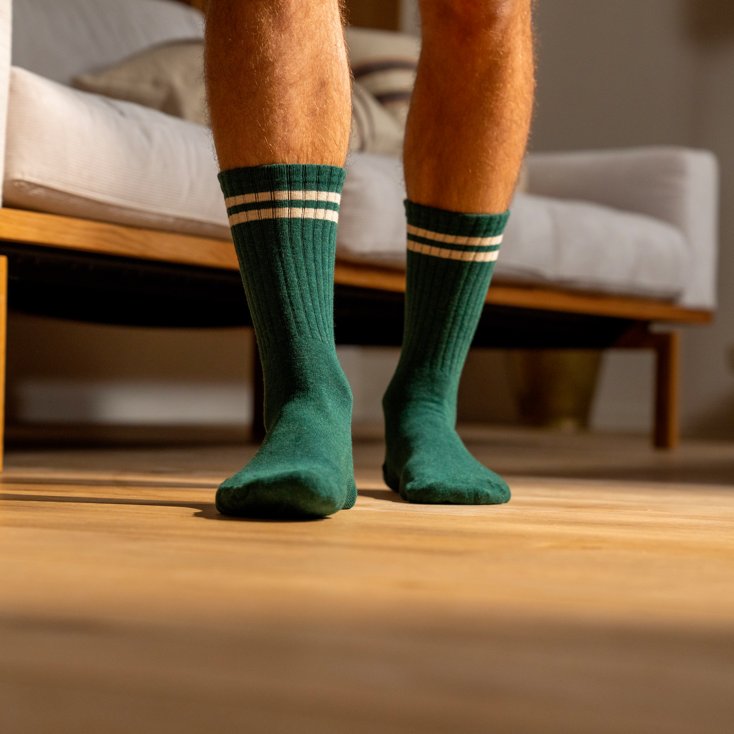 Chaussettes Retro - Vert canard, rayé beige