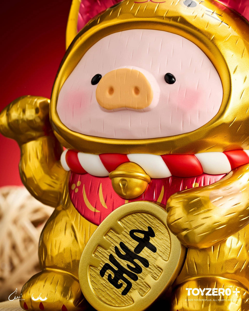 LuLu the Piglet - Maneki Lu (golden cat) - 18cm wooden sculpture