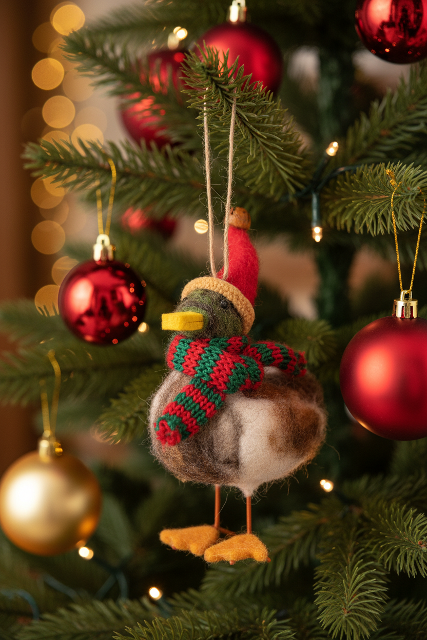 Decorazione da appendere Papera con cappello e sciarpa di Natale