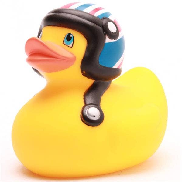 Duck with motorcycle helmet