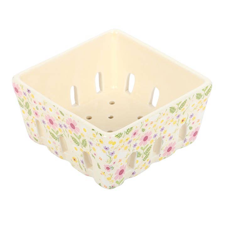 Ceramic berry basket with floral duck pattern