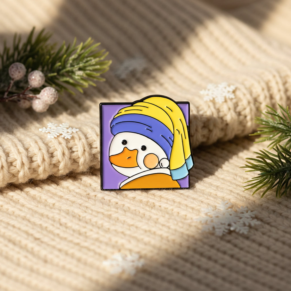 Pin's Canard Blanc Jeune Fille à la Perle