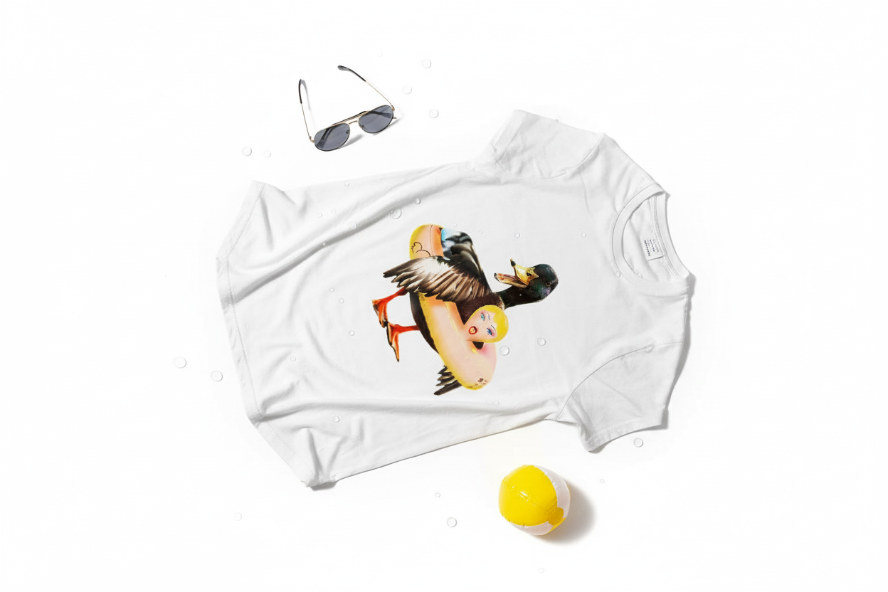 T-Shirt Anatra Selvatica con Ciambella Gonfiabile