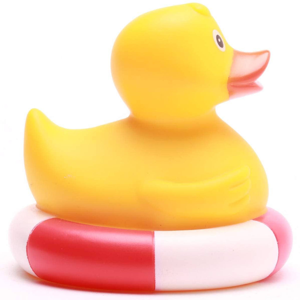 canard de bain dans une bouee de sauvetage rouge canard en caoutchouc
