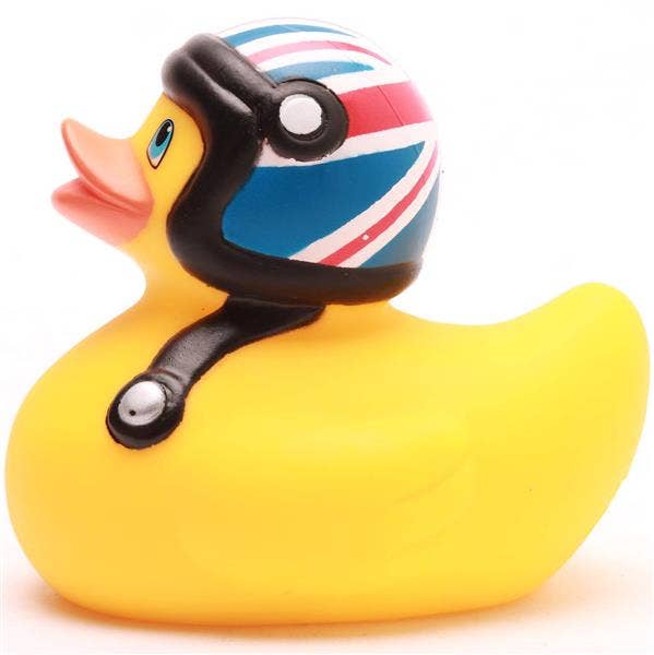 Duck with motorcycle helmet