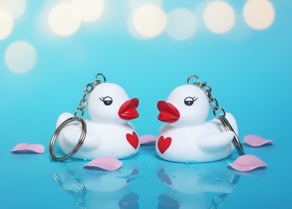 Porte-Clés Canard Blanc Cœur Rouge