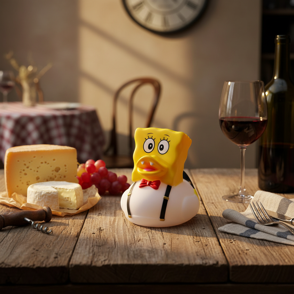 Anatra con testa di Gruyère